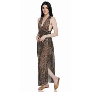 America & Beyond New Women's Beach Swim Cover Up Maxi Dress Leopard Large Pool